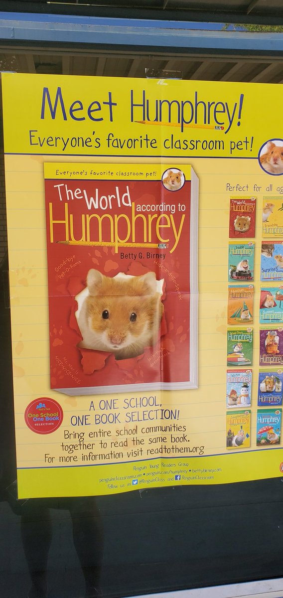 teamtreff's tweet photo. Today we started One School One Book program. Our librarian dressed as a hampster to kick-off the event. Ss were given a flat Humphrey's so they could participate in the event. The students can't wait to start reading tomorrow! Such a great way to promote literacy 
@Rogers_CJUSD https://t.co/R46OwR60fy