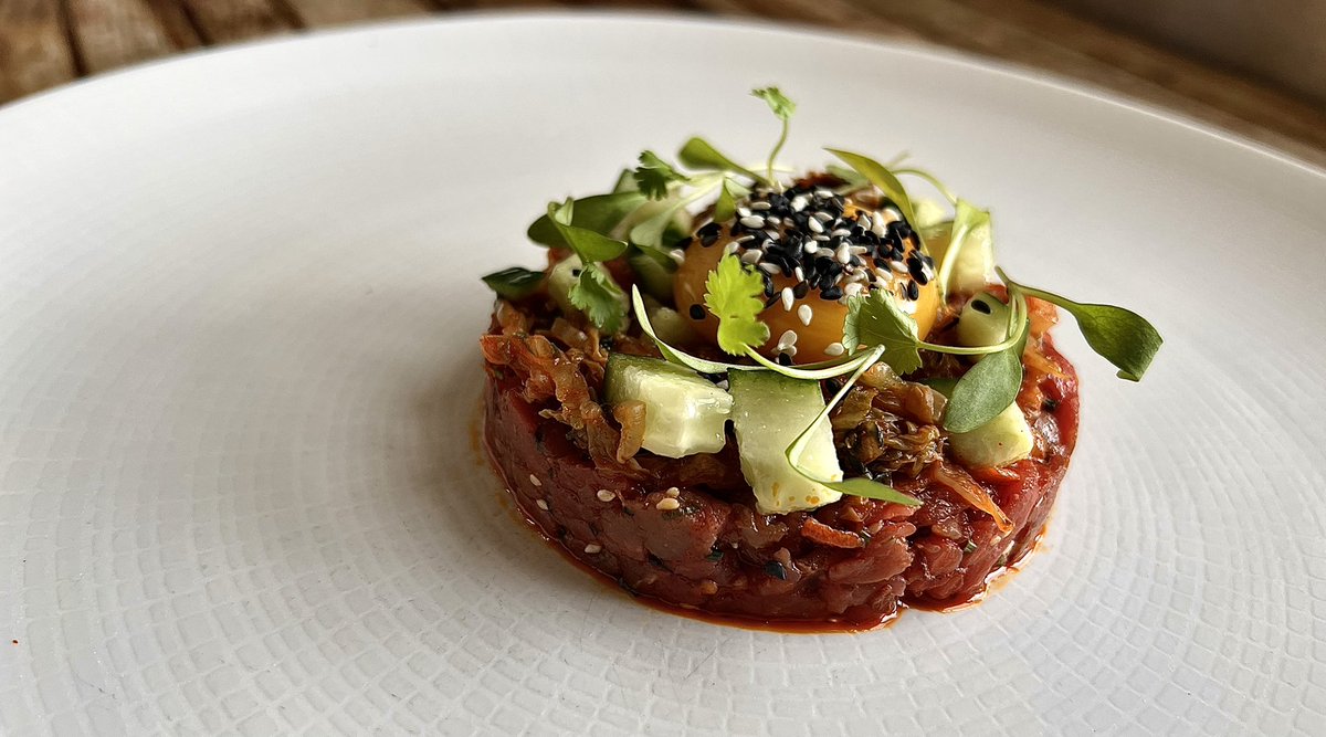 liam james (@chefliamjames) on Twitter photo Asian crispy chilli beef tartar - cucumber - kimchi - sesame - egg yolk 
#food #fusion #chef #cheflife #chefstable #food #foodporn #foodblogger #foodphotography #foodstagram #netleyhall #theclocktowerrestaurant Asian crispy chilli beef tartar - cucumber - kimchi - sesame - egg yolk 
#food #fusion #chef #cheflife #chefstable #food #foodporn #foodblogger #foodphotography #foodstagram #netleyhall #theclocktowerrestaurant