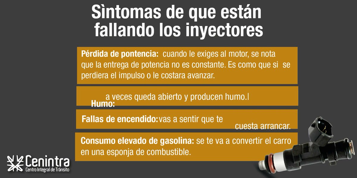 cenintra's tweet photo. Un conductor precavido vale por dos. Aprende a detectar cuando tus inyectores están presentando problemas y evita accidentes en la vía. https://t.co/buOLxvEPom