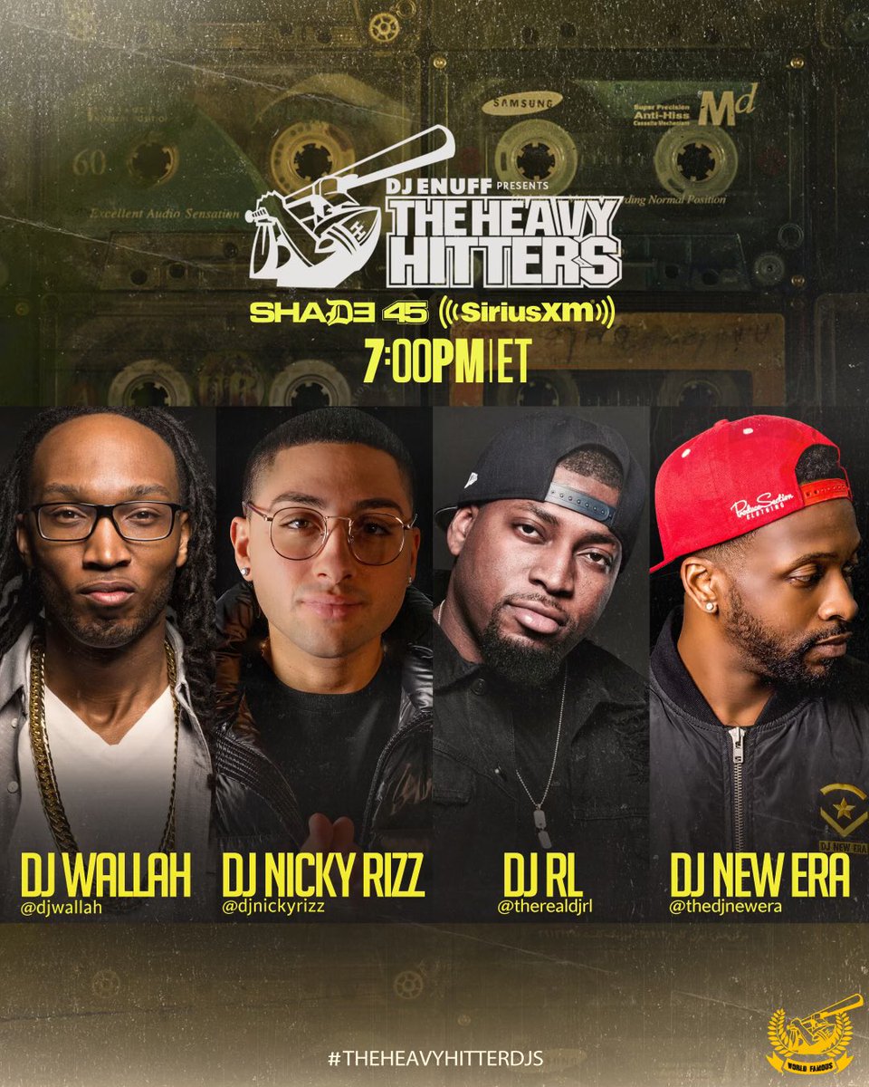 Everyone Locked in <a href="/djenuff/">DJ Enuff</a> Presents <a href="/TheHeavyHitters/">The Heavy Hitter DJs</a> Radio with <a href="/DjWallah/">DJ WALLAH</a> &amp; <a href="/djnickyrizz/">DJ NICKY RIZZ</a> <a href="/THEREALDJRL/">DJ RL #CLUBKING</a> <a href="/therealdjnewera/">DJ NEWERA™</a> on <a href="/Shade45/">Shade45</a> #HeavyHittersonSXM