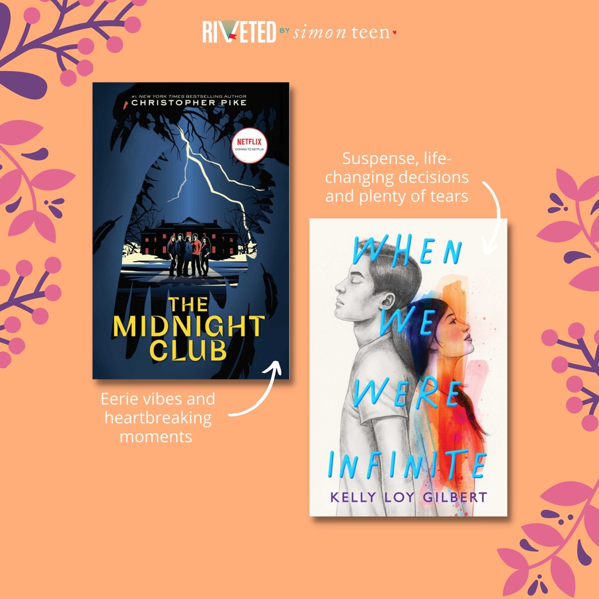 simonteen's tweet photo. What are you reading this #SadGirlFall? 
-
#ForAllTime #FourForTheRoad #Yolk #WhenWeWereInfinite #FiveFeetApart #TheMidnightClub https://t.co/wzD0w42PJH