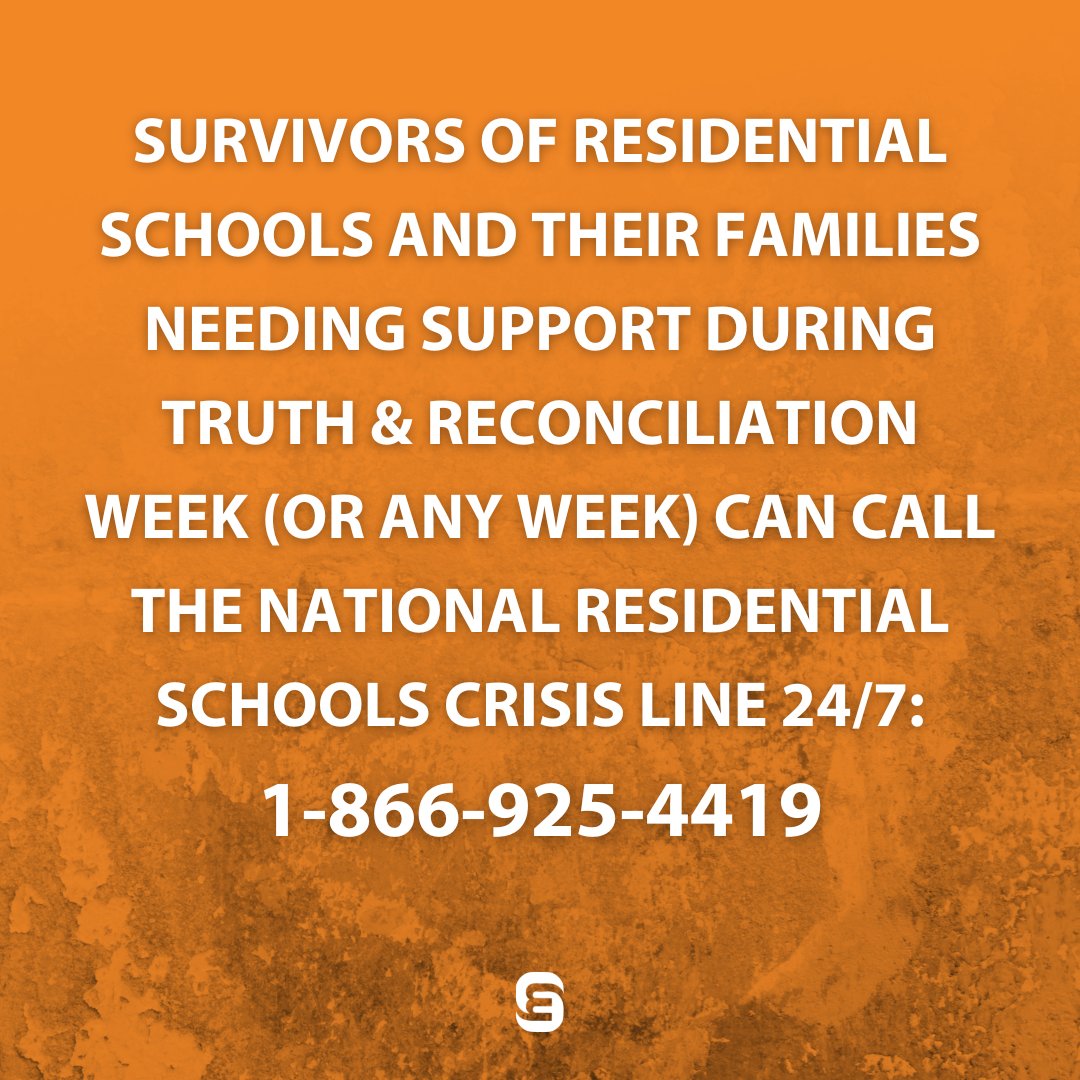 We recognize that Truth &amp; Reconciliation Week can add additional trauma for survivors of residential schools. We encourage anyone struggling to please reach out to the National Residential School Crisis Line or visit ow.ly/36qo50KTJaR for additional mental health resources.