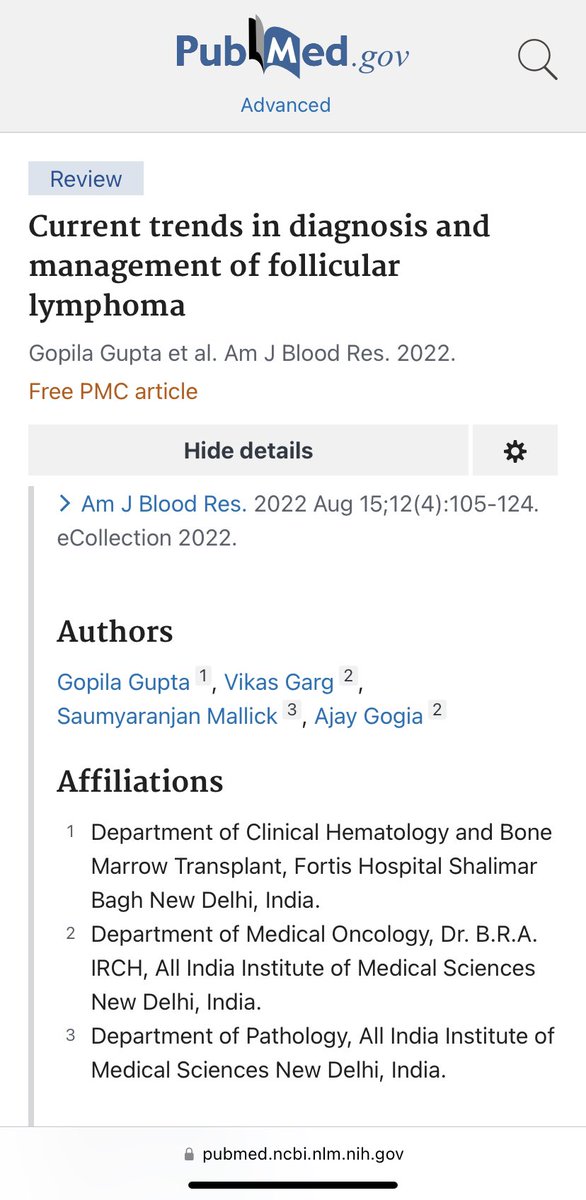 Our recently published review "Current trends in diagnosis and management of follicular lymphoma" in American Journal of Blood Research. ncbi.nlm.nih.gov/pmc/articles/P….  Thank you @ Dr Ajay Gogia <a href="/saumyaranjan_dr/">Dr Saumyaranjan Mallick</a> for the guidance. <a href="/aiims_nd/">AIIMS New Delhi</a> <a href="/aiims_newdelhi/">AIIMS, New Delhi 🇮🇳</a> <a href="/GopilaGupta/">Gopila Gupta, MD</a> <a href="/GuptaGopila/">Gopila Gupta</a>