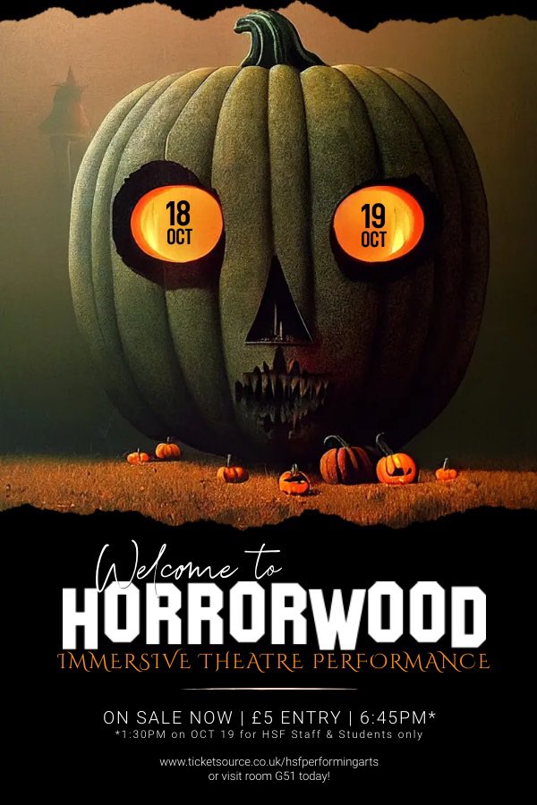 HSFPerform's tweet image. Tickets are ON SALE NOW!
Visit ticketsource.co.uk/hsfperforminga… for tickets. Staff &amp;amp; students can visit G51!
LIMITED SEATING!! Be quick!!
#performingarts #theatre #hsfperformingarts #hartlepoolsixth #theatrekids #halloween #halloweenshow #hartlepool #teesside #college #collegelife