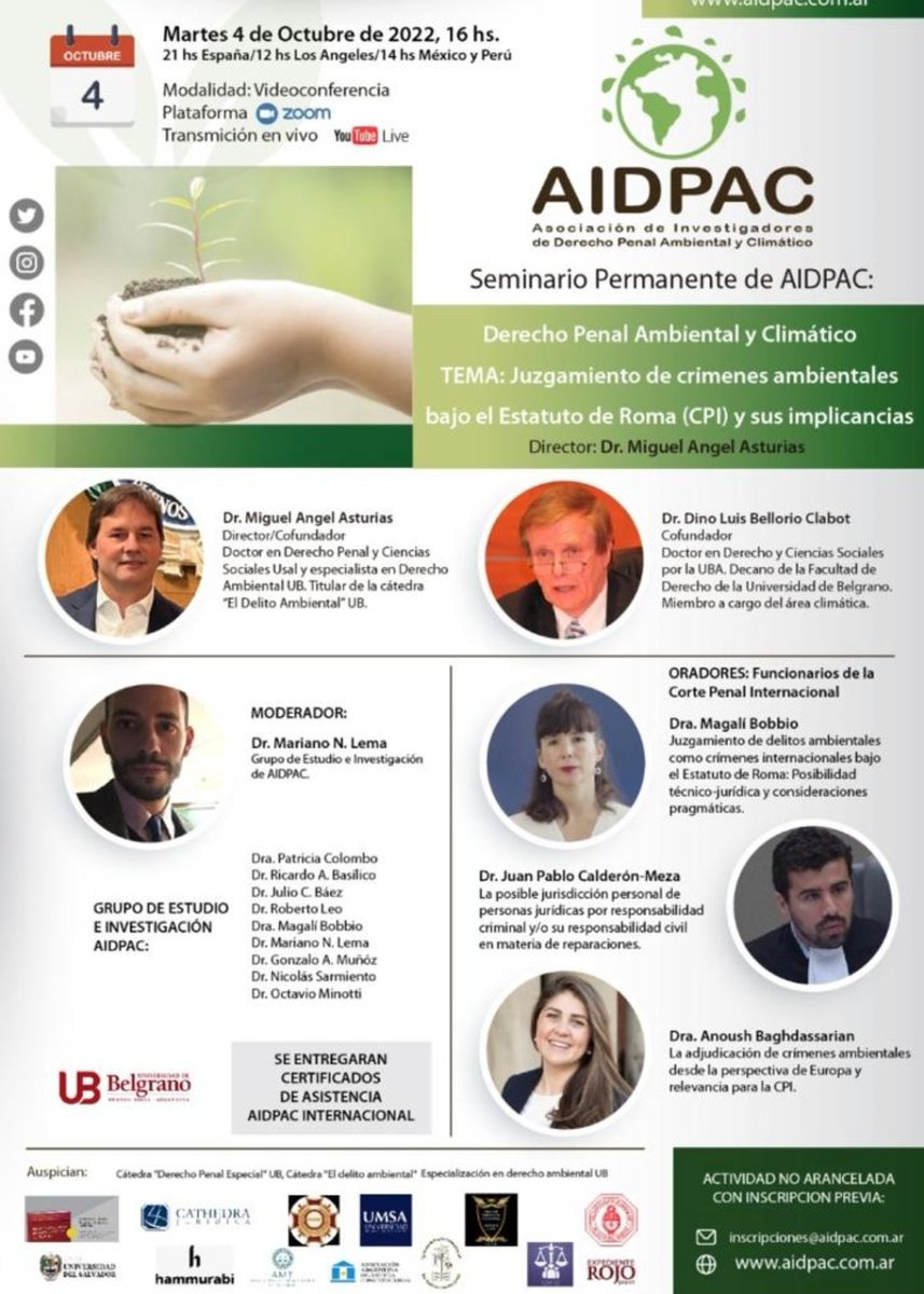 haraselaromo's tweet photo. Desde #AIDPAC 🇦🇷 los invitamos al próximo encuentro de nuestro Seminario Internacional de Derecho Penal Ambiental y Climático. 
#AIDPAC 🇦🇷
 #delitosambientales 
#derechopenalinternacional
#cambioclimático 
#derechoambiental
#derechopenal 
#derechoanimal
#ecocidio https://t.co/TEcRJqkl4e