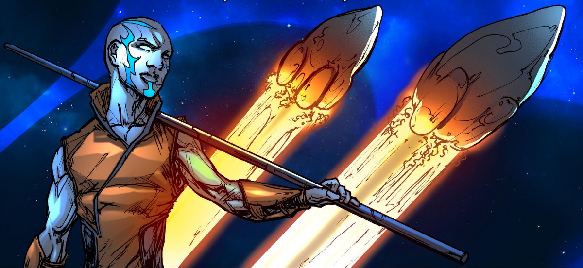 Grey’s hyperstaff has an array of functions. It can create hard light constructs of nearly impenetrable shields, break down its nanite cellular structure to bend light (rendering Grey invisible), shapeshift into any tool that may be needed, and absorb, reflect &amp; rechannel energy