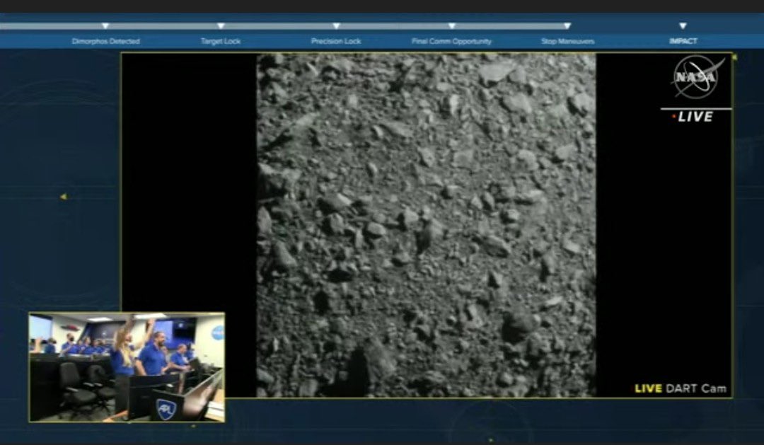 AlertaNews24's tweet photo. 🛰 | URGENTE: Nave de la NASA se ha estrellado contra asteroide inofensivo a 7 millones de millas de distancia en un ensayo sin precedentes para el día en que una roca asesina amenace la Tierra. La misión es el primer intento de cambiar la posición de un asteroide en el espacio. https://t.co/IH9rGpXzGN