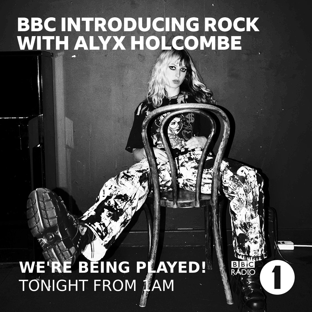 Can’t believe this. TONIGHT on <a href="/BBCR1/">BBC Radio 1</a> Introducing Rock with the awesome <a href="/AlyxHolcombe/">Alyx Holcombe⚡</a> 🤯 thank you soo much Alyx for your support! <a href="/bbcintroducing/">BBC Music Introducing</a> #bbcr1 

#bbcintroducingrock #radio1 #bbcintroducing