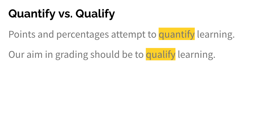 mctownsley's tweet photo. Assessing and communicating student learning is a 👊qualitative👊 endeavor  (not a quantitative calculation).  

As a former math teacher and 'numbers' person, this is a hard one to swallow.  But, it's the truth. 

#sblchat #AtAssessment https://t.co/YCEVHyeG6B