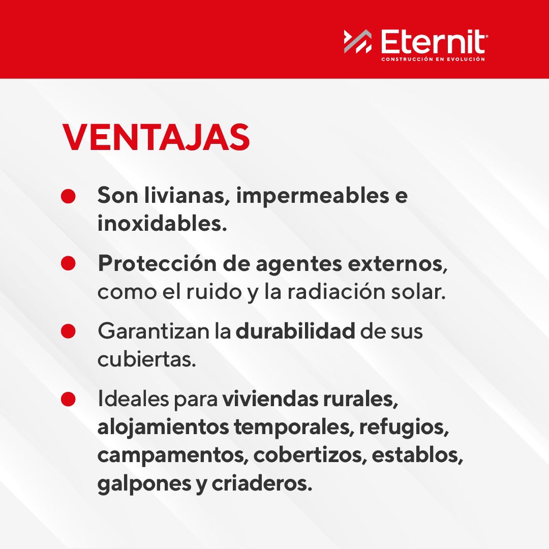 EternitOficial's tweet photo. ¡Conoce nuestras tejas Techolit, ahora también en color verde!

Tejas especializadas para viviendas rurales que hemos desarrollado en polipropileno reforzado y estabilizadas con filtro UV, garantizando como siempre la mejor calidad y durabilidad.

#ElementiaMateriales #Techolit https://t.co/irL2pj29OA