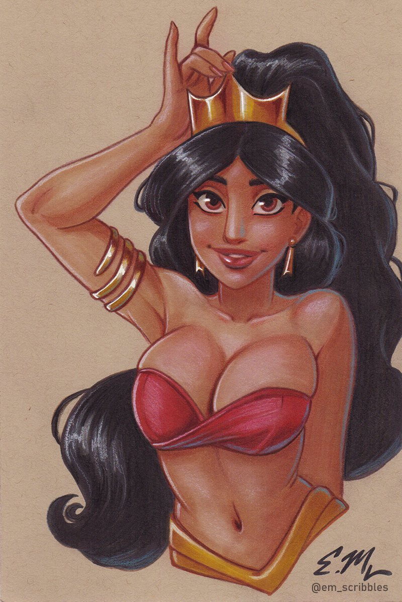 em_scribbles's tweet photo. Princess Jasmine done with markers and colored pencils on 6 x 9 toned paper. The scan doesn't do justice to the colors. If you're interested in purchasing, just send me a DM. The price is $130.
----
#ericmatos #emscribbles #pinup #cute #disney #aladdin #jasmine #princessjasmine https://t.co/ZnkDZZnmmE
