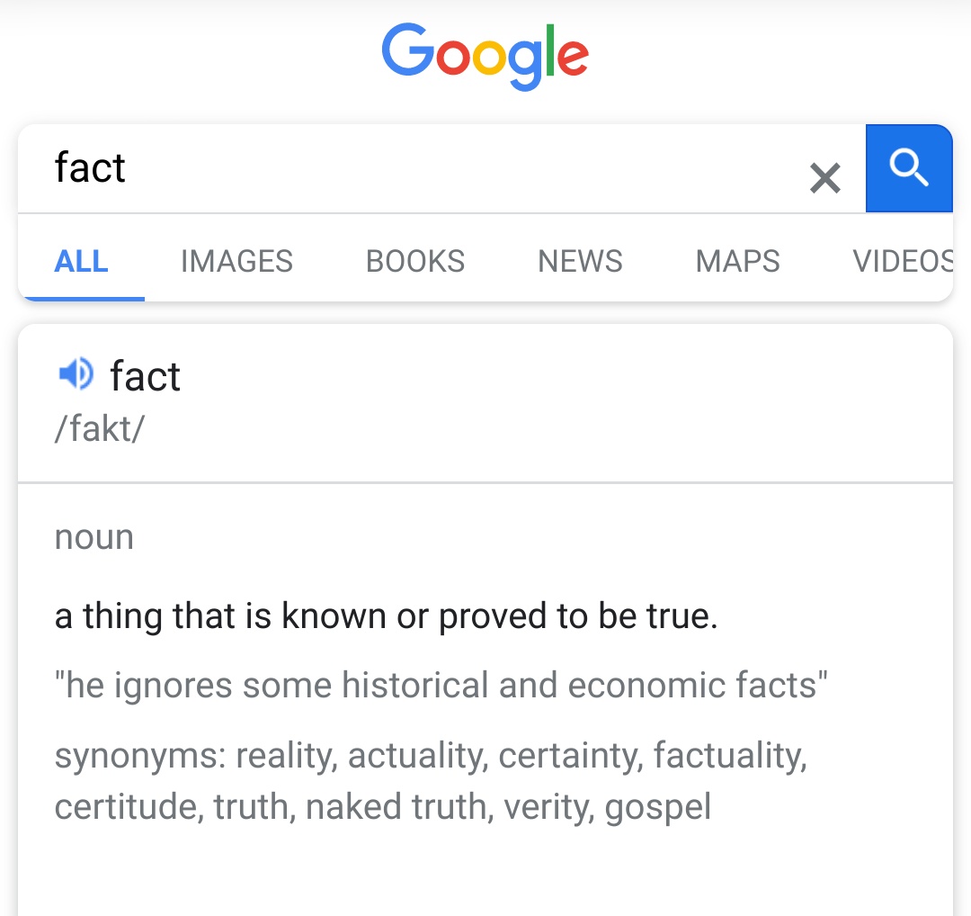 Having an opinion does not make it fact. Many of you need to learn that very distinct difference. I even included pics for those too lazy to Google. Please note all the synonyms listed for both. A fact is truth. An opinion is a personal belief you hold. Now grow tf up &amp; chill.