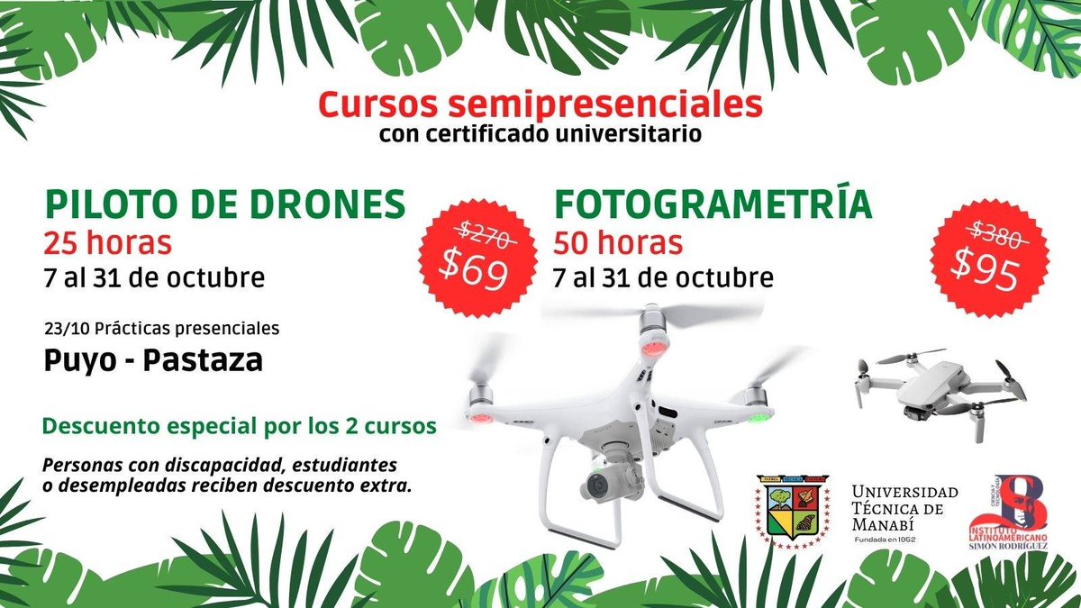InstiSr's tweet photo. 🟡🟢 #Puyo (Pastaza) ¡Inscríbete!
Pilota #drones de manera segura y profesional, y procesa modelos en #3D. #Cursos con certificado universitario.✅
👩🏽‍💻 #Drones: https://t.co/iruyajrnw4
👨🏾‍💻 #Fotogrametría: https://t.co/ZUSA3zP6Wm
🤳 Whatsapp: https://t.co/FHJl4NSE26
#DJI #Fotografia https://t.co/zJl3iemVcs