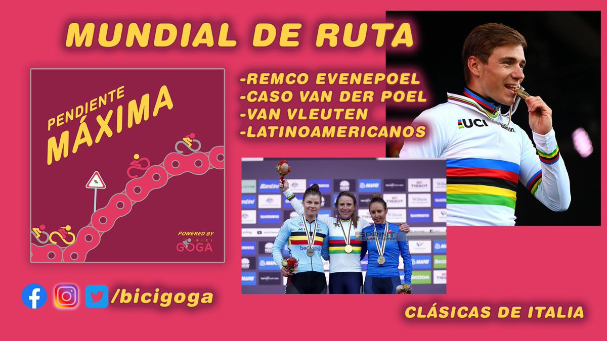 Podcast 
PENDIENTE MÁXIMA 
Junto a <a href="/MTVCiclismo/">MarisolToroValencia</a> 
🔸Resultados Ruta 
🔹AVV 🚴‍♀️🐐
🔸caso MvdP
🔹Tácticas en el evento masculino
🔸Remco, su futuro inmediato como 🌈 
🔹Actuación de Latinoamérica
🔸Clásicas italianas Bernocchi y Giro dell'Emilia
Enlace ⬇️
youtu.be/6pAoNxLDR9A
