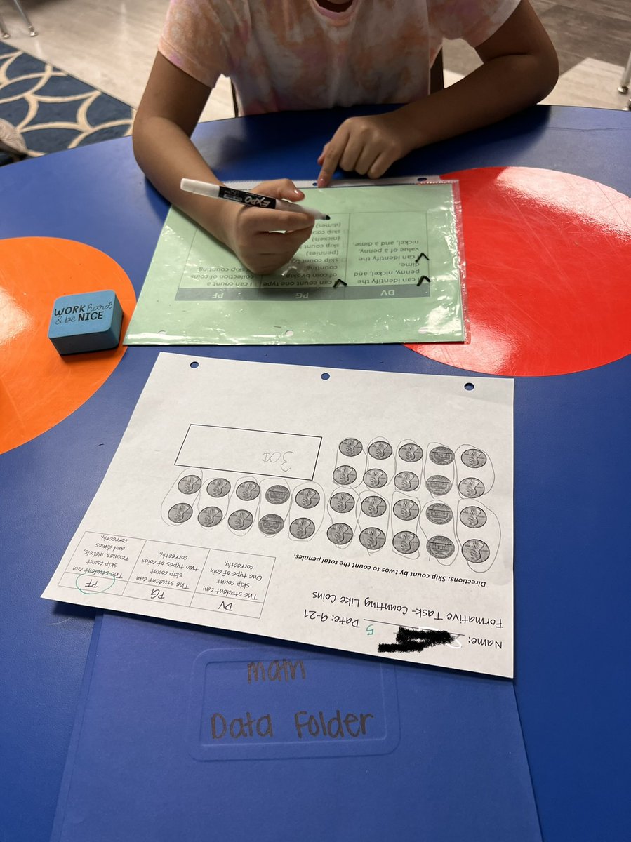 My students are rocking it as they are learning how to use progressions to self assess and to create a goal for skip counting coins!! #studentownership #fbisdmath
