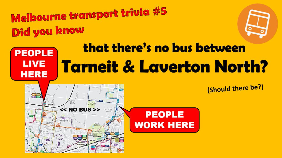 There's a gap on the map. Should there be a bus? Fast-growing Tarneit enjoys good ridership on local routes. Would a connection to Laverton North improve this further? <a href="/SarahConnollyMP/">Sarah Connolly</a> #MelbTransportTrivia #VicVotes2022 #springst