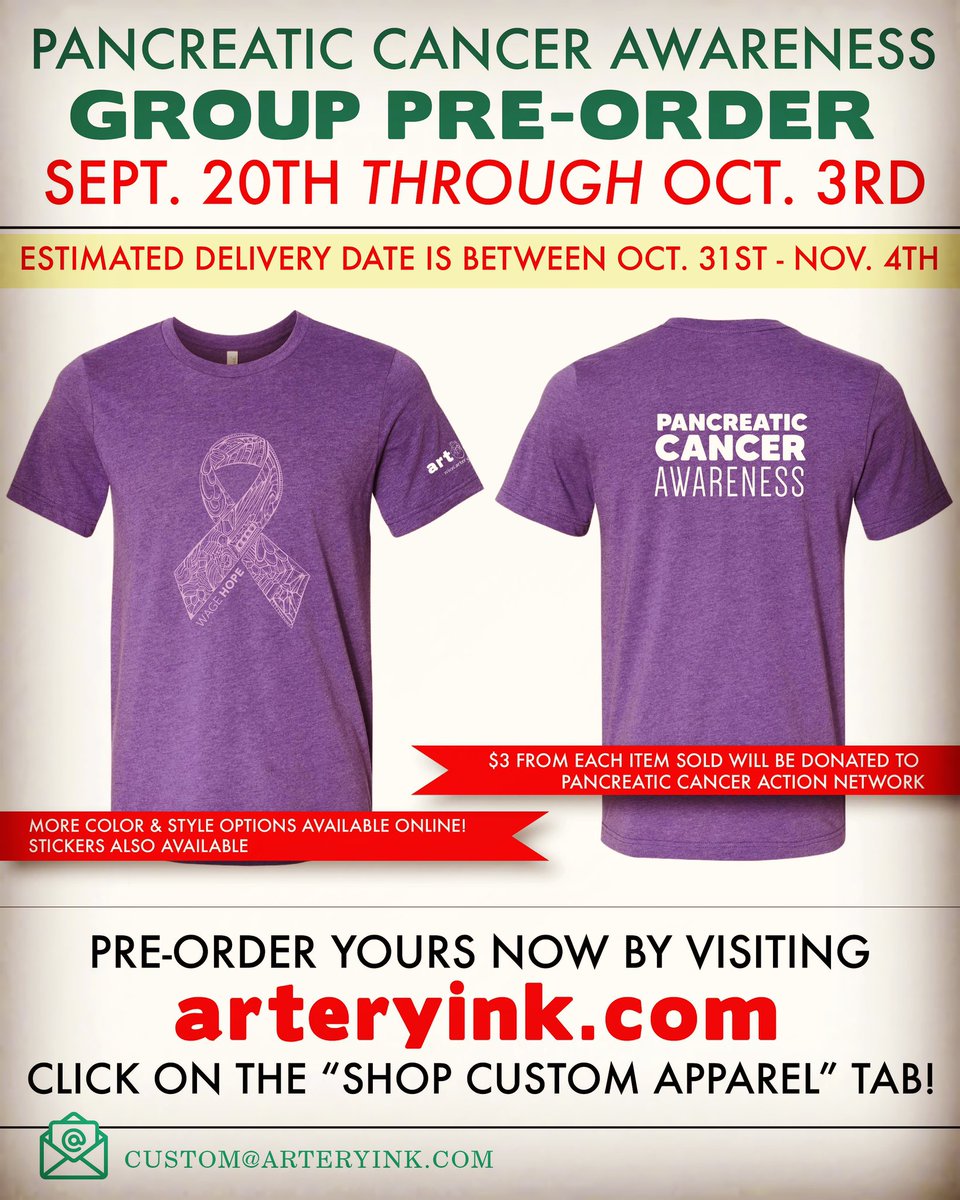 You don’t want to miss out on this amazing fundraiser! Hurry up and order your purple just in time for Pancreatic Cancer Awareness Month in November.  Proceeds donated to <a href="/PanCAN/">PanCAN</a> . 💜 #PancAware #WageHope #PancreaticCancer #SmallBusiness