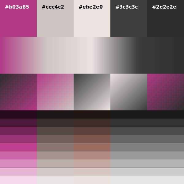 palett_es's tweet photo. #b03a85 #cec4c2 #ebe2e0 #3c3c3c #2e2e2e #generative #design #colors #colorScheme #palette Download it from: https://t.co/vyw1VZDekM https://t.co/2tOfR1cbf7