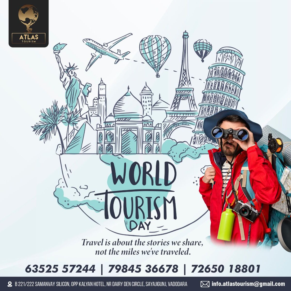 Dear #tourists! Come and create your travel diaries with #AtlasTourism. 

For All Your Tourism Plans Contact Us Today At:
📩 info.atlastourism@gmail.com
📍 B 221/222 SAMANVAY SILICON, OPP KALYAN HOTEL,NR DAIRY DEN CIRCLE, SAYAJIGUNJ, VADODARA

#tourism #worldtourism #traveldiary