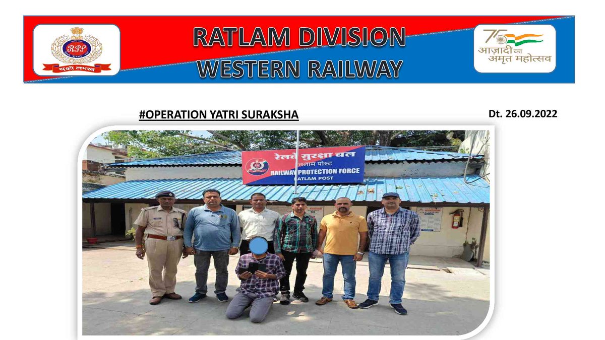 rpfwrrtm's tweet photo. #Operation Yatrisuraksha
@rpfwr1
@RPF_INDIA
@RatlamDRM
On 26.09.2022, vigilant RPF cops nabbed a thief red handedly with 02 stolen mobile worth Rs 69,490/- &amp; 01 voilet with valuiable documents at Ratlam station. Booked. RPF has taken a pledge not to give criminals even an edge. https://t.co/V0vHNlyFog