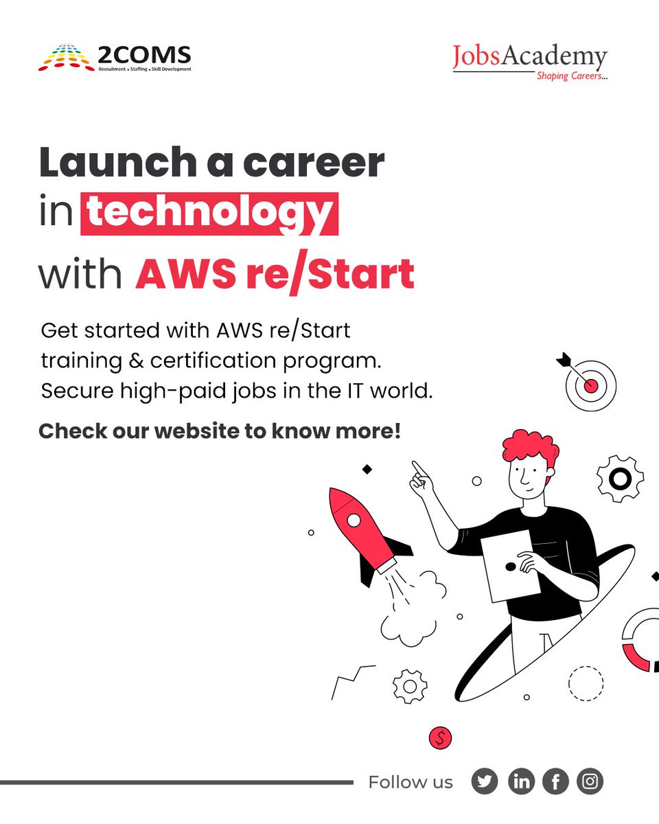 JobsacademyInd's tweet image. Launch Career in the Cloud with AWS re/start program and build your future in AWS Cloud. 

#awsrestart #awsfreecourse #cloudcomputing #awscourse #cloudcomputing #cloudcomputingcourse #awsprofessional #awsengineer #coding #webdeveloper #awscourseonline