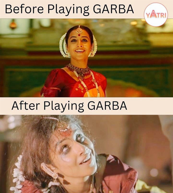 YatriRailways's tweet image. Relatable enough?🤣 Tag your #garbaholic friends..
.
&quot;Use Yatri App while traveling for your Navratri Garba celebrations&quot;
.
#NavratriSpecial #travelapp #yatrirailways