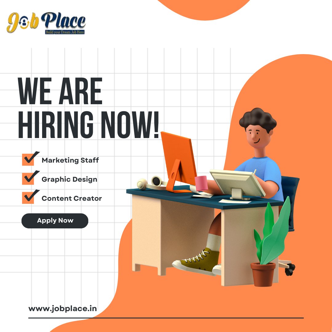 WE ARE HIRING 
> Marketing staff
> Graphic design 
> Content Creator
Apply Now :- jobplace.in
Join Our Team :- info@jobplace.in
#new #update #latest #hiring #resume #opportunity
#rescuitment #job