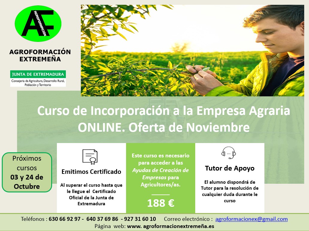 ExtremenaL's tweet photo. Curso de incorporación a la empresa agraria online, dirigido a los jóvenes agricultores. https://t.co/T8N5A3aabY
