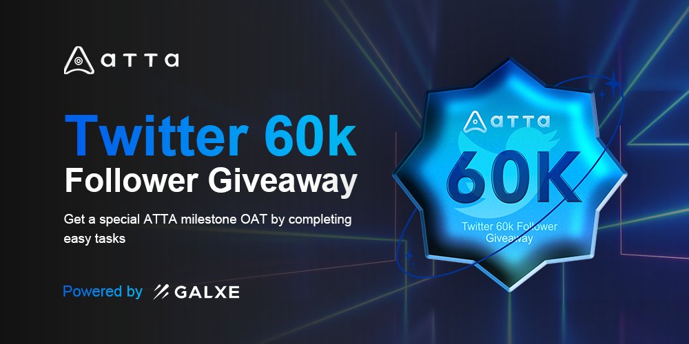 ATTA_Protocol's tweet photo. ATTA has reached 60k followers on Twitter‼️‼️

We can never get here without your support❤️❤️

🎁To celebrate, we are giving away a special #OAT powered by @GalxeHQ 

Join Campaign: https://t.co/lwdr8pvToP @cctip_com rewards MUd8OH

💫Galxe 👇👇https://t.co/oKKPiyOn5R https://t.co/8yUSTtzabv