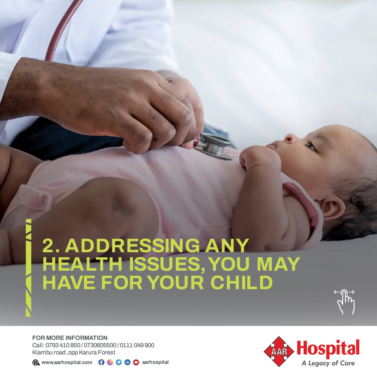 AarHospital's tweet photo. At AAR Hospital Baby Wellness Clinic our paediatrician conducts a comprehensive review of your child's physical, emotional, and developmental well-being. It also gives parents the opportunity to raise questions and concerns regarding your child's health.
#aarhospital #alegacy ... https://t.co/zxCR6C0HxJ
