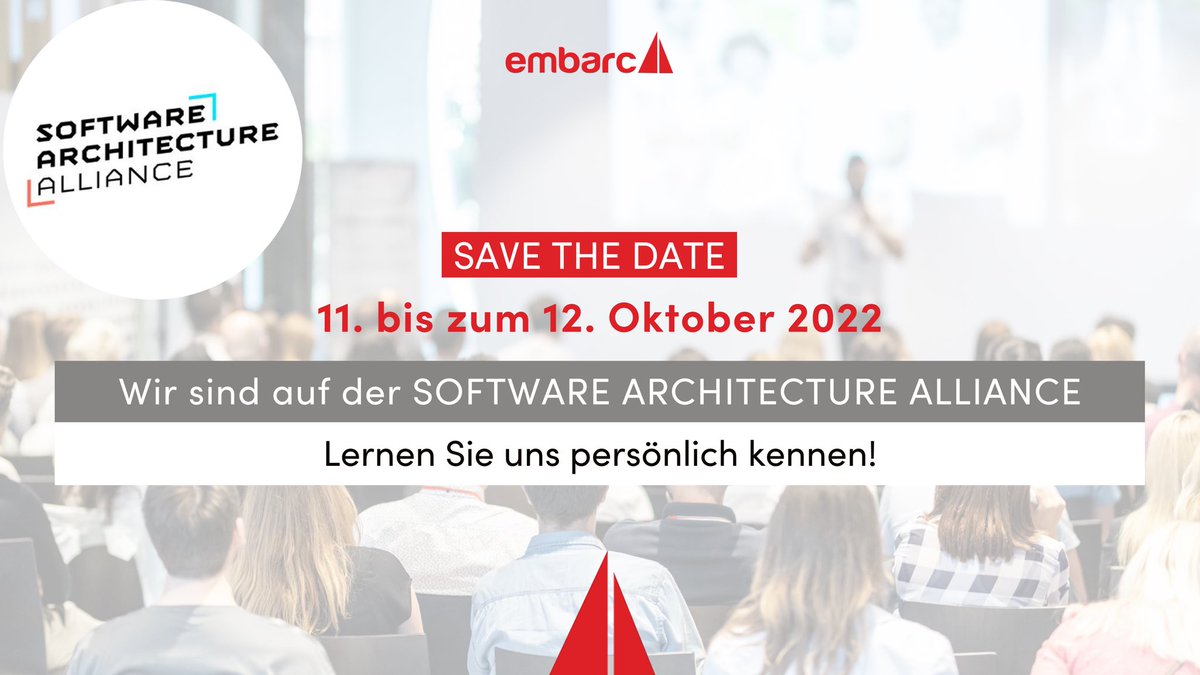 embarced's tweet photo. Lust auf 2 Tage gebündeltes #Wissen über #Softwarearchitektur mit zahlreichen Top-#Speakern und spannenden Vorträgen? Am 11. und 12. Oktober findet die @SAA_conf in #München statt. Hier findet ihr alle Infos: https://t.co/Bxk3mnpm6o
#SAAconf #SoftwareArchitectureAlliance https://t.co/Lis6CRyp39