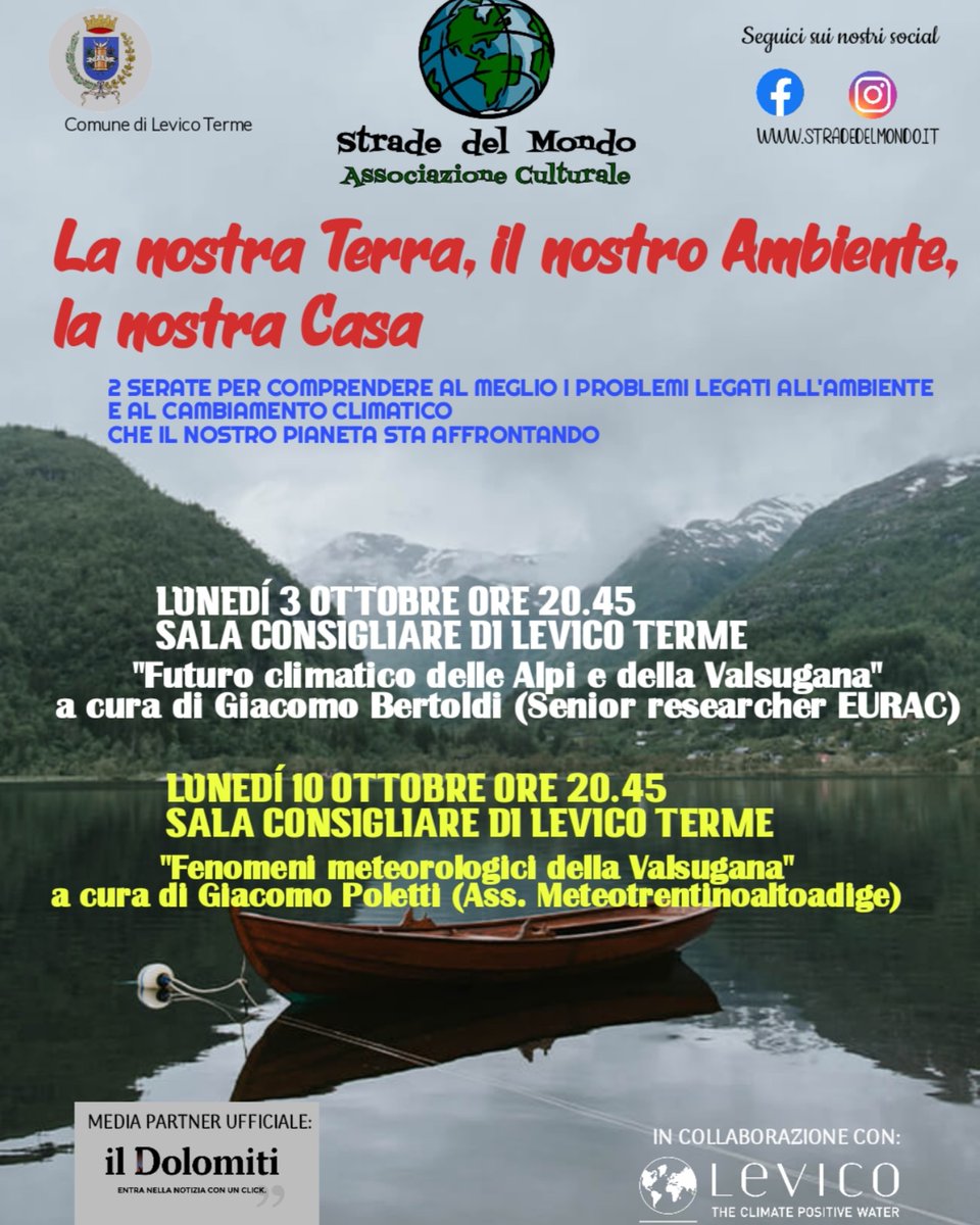 max23osler's tweet photo. Lunedรฌ 3 e lunedรฌ 10 ottobre, al via "la nostra terra, il nostro ambiente, la nostra casa".
2 serate per comprendere al meglio i problemi del #cambiamentoclimatico e #surriscaldamentoglobale con un focus sulla nostra #valsugana.
#Levico in sala consigliare.
#stradedelmondo ๐โ๏ธ https://t.co/uSev4argGb
