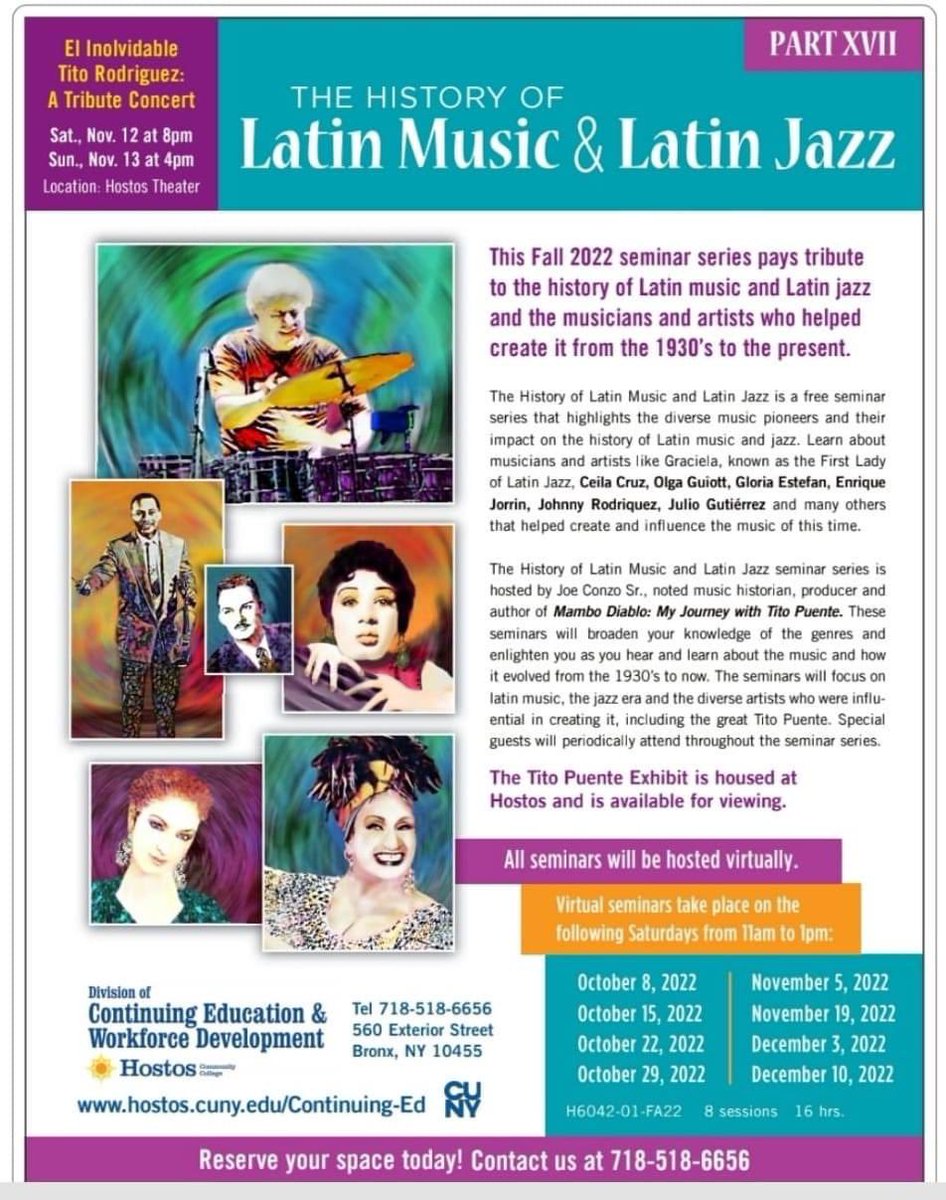 Come and learn about The History of Latin Music &amp; Latin Jazz! 

Join us virtually every Saturday starting October 8th for this wonderful and fun filled seminar.