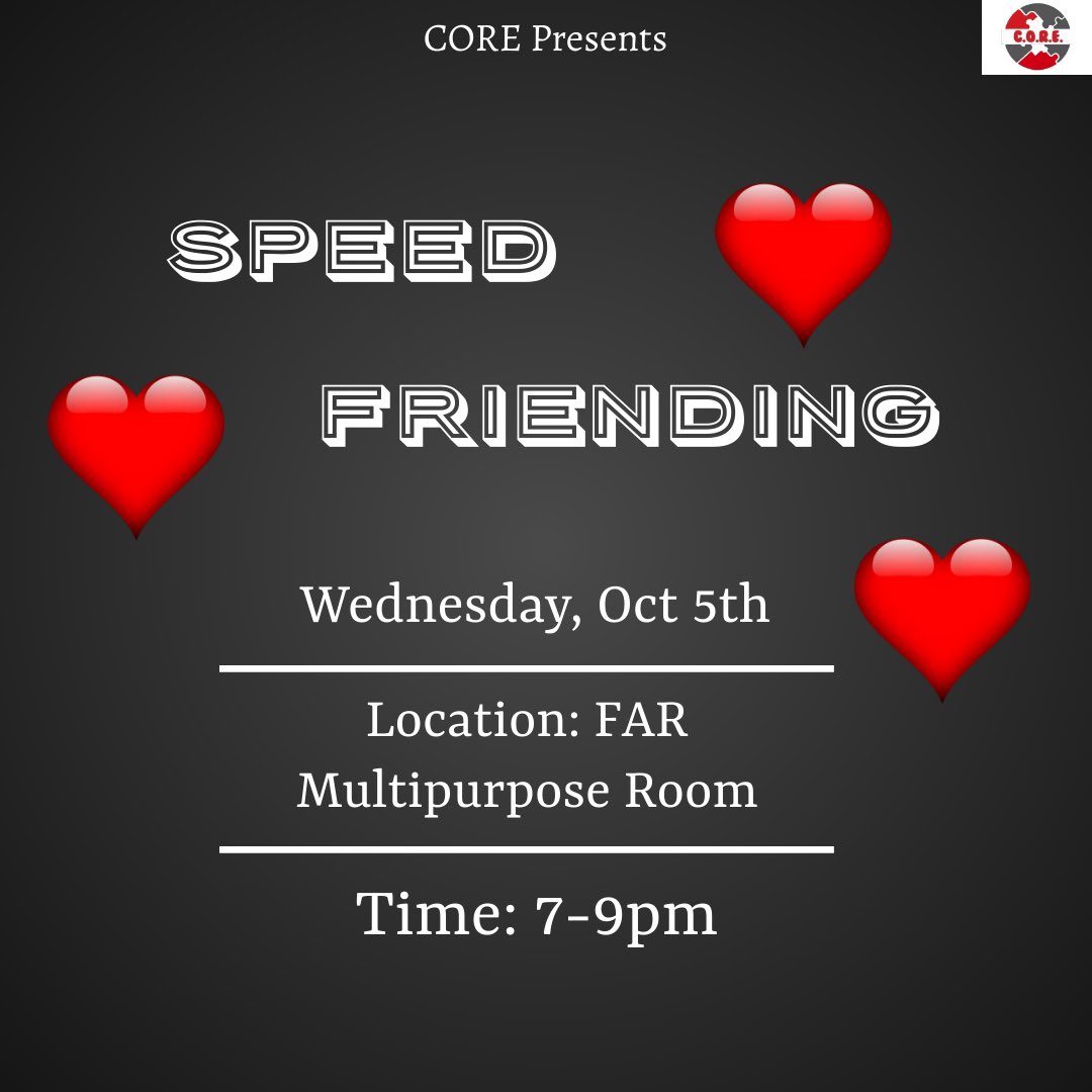 Join us Wednesday, Oct 5th at 7pm as we bring to you Speed Friending! Get to meet and interact with different people from UIUC!

#uiuc26 #uiuc25 #uiuc24 #uiuc23