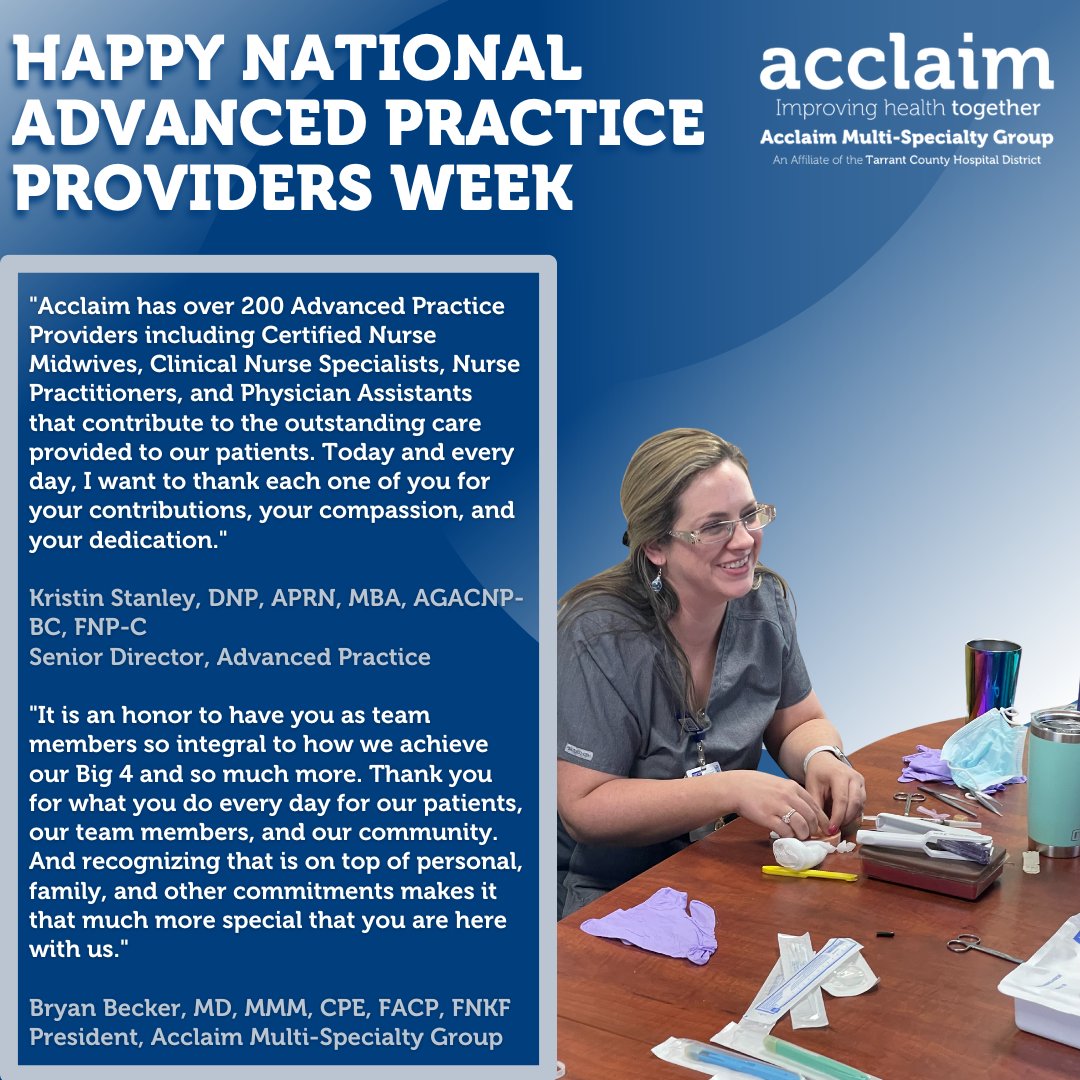 acclaimdoctors's tweet photo. Happy National Advanced Practice Providers' Week to our 200+ #NP's, #PA's, Certified Nurse #Midwives, and Clinical #Nurse #Specialists. We appreciate all that you do!

#nursepractitioners #physicianassistants #appweek #appweek2022 #NationalAPPWeek https://t.co/xtloQJAYnS