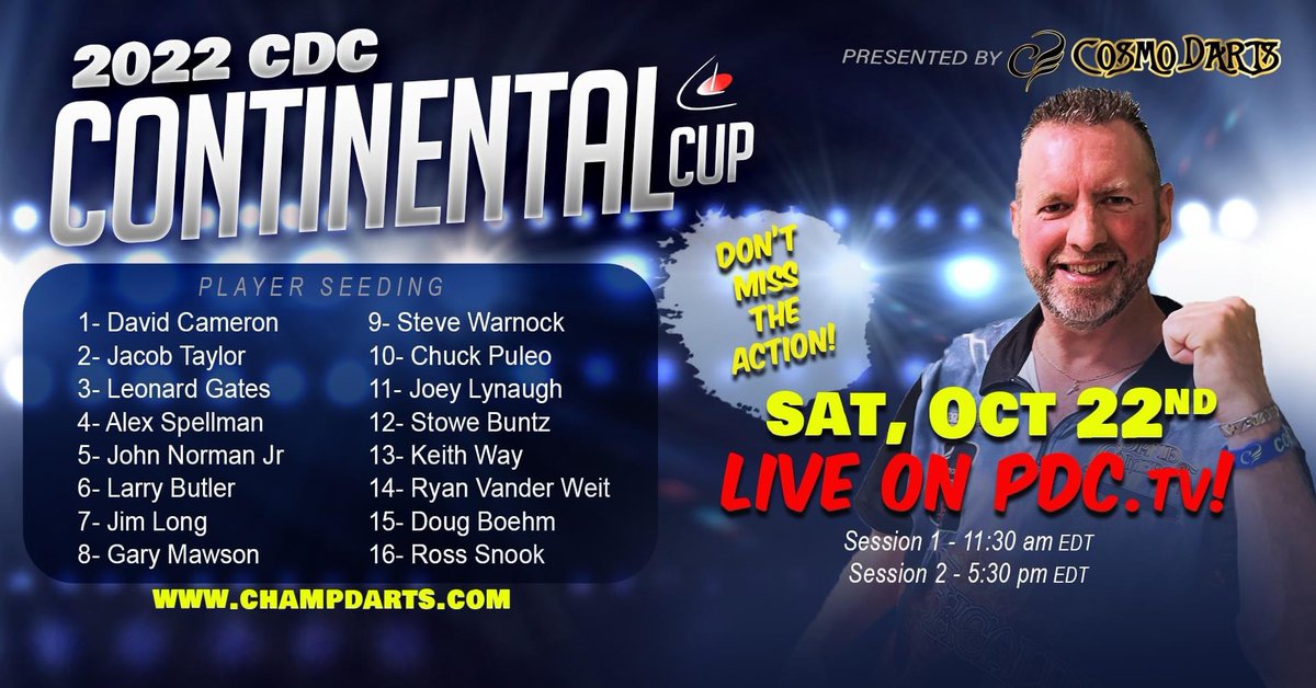champdarts's tweet photo. We are proud to announce the player field for the upcoming 
2022 CDC Continental Cup Tour Finals! 

North America's finest compete for the 2022 Tour Title in NYC

We will be presenting our broadcast production on PDC tv with 
bonus early round coverage on Facebook https://t.co/1eLBWEH1ln