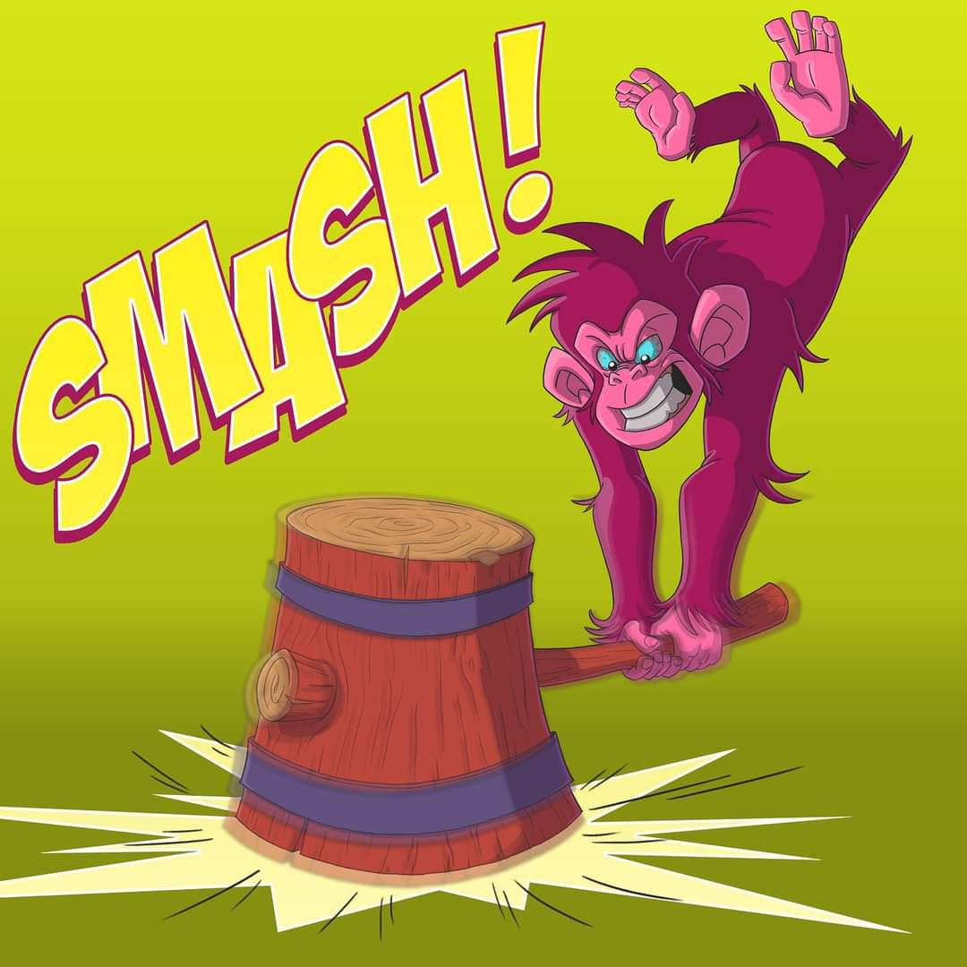 HenryRFrew's tweet photo. Sometimes you just want to break something. For colors I was inspired by the great @robbmommaerts #smash #breakthings #apes #monkeyswithahammer #iprobablyshouldntbeallowedtohastagthings https://t.co/fAiqjX2ik5