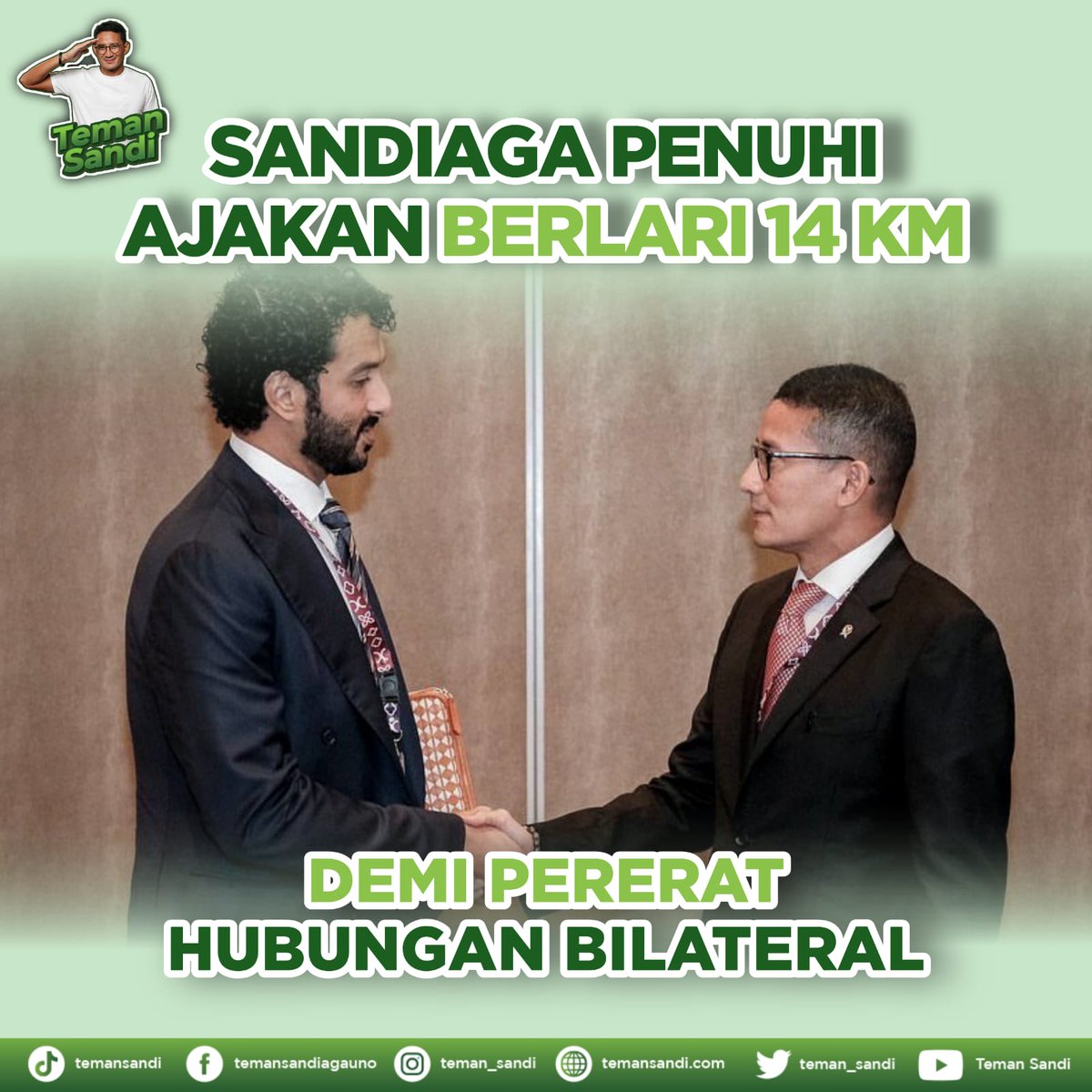 Saha_Eta18's tweet photo. Sandiaga menyanggupi permintaan pihak ekonomi Uni Emirat Arab (UEA) Abdulla bin Touq Al Marri untuk berlari bersama. Ketika telah merasakan asyiknya berjogging malam sejauh lima kilometer di sekitar kawasan Nusa Dua, Bali. 

#Temansandi #SUGA ( Jepang ) https://t.co/99qXp4GAzU