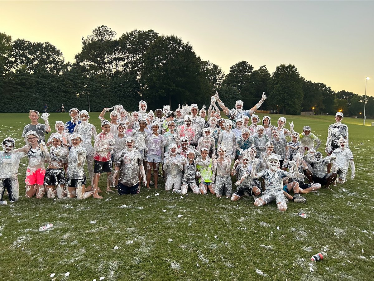 CollMiddleXC's tweet photo. #DragonsXC / #WestDragonsXC had the annual shaving cream war today. A way for the team to have some fun before we enter championship season.  Everyone, including the coaches, were covered from head to toe.

Both teams are back in action at Shelby Farms tomorrow for the MYA race https://t.co/yoy0RR7SaW