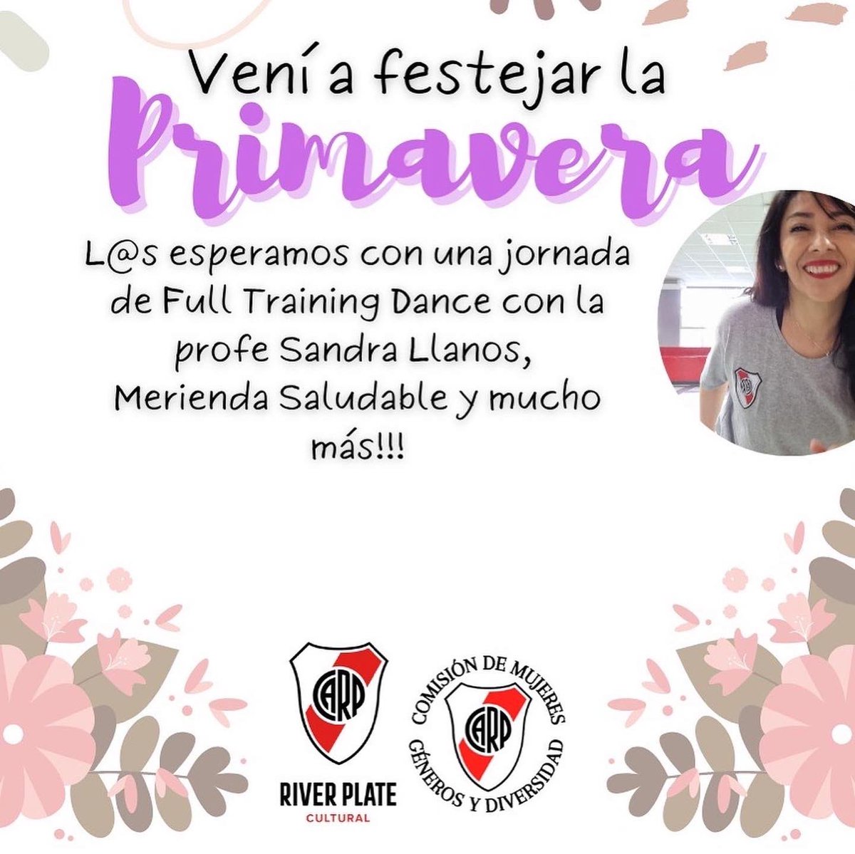 CARPmujeres's tweet photo. Volvieron los eventos de la Comisión de mujeres, Generos y diversidad!! Ya falta poco!!! No te pierdas el Festejo de la Primavera 🌺 !!! CARPmujeres y River cultural te esperan !!! Habrá baile, charlas , refrigerio natural y mucha diversión!! Para socias y socios!! 🌺🌹🌷🤍❤️🤍 https://t.co/HBpVdY8NKh