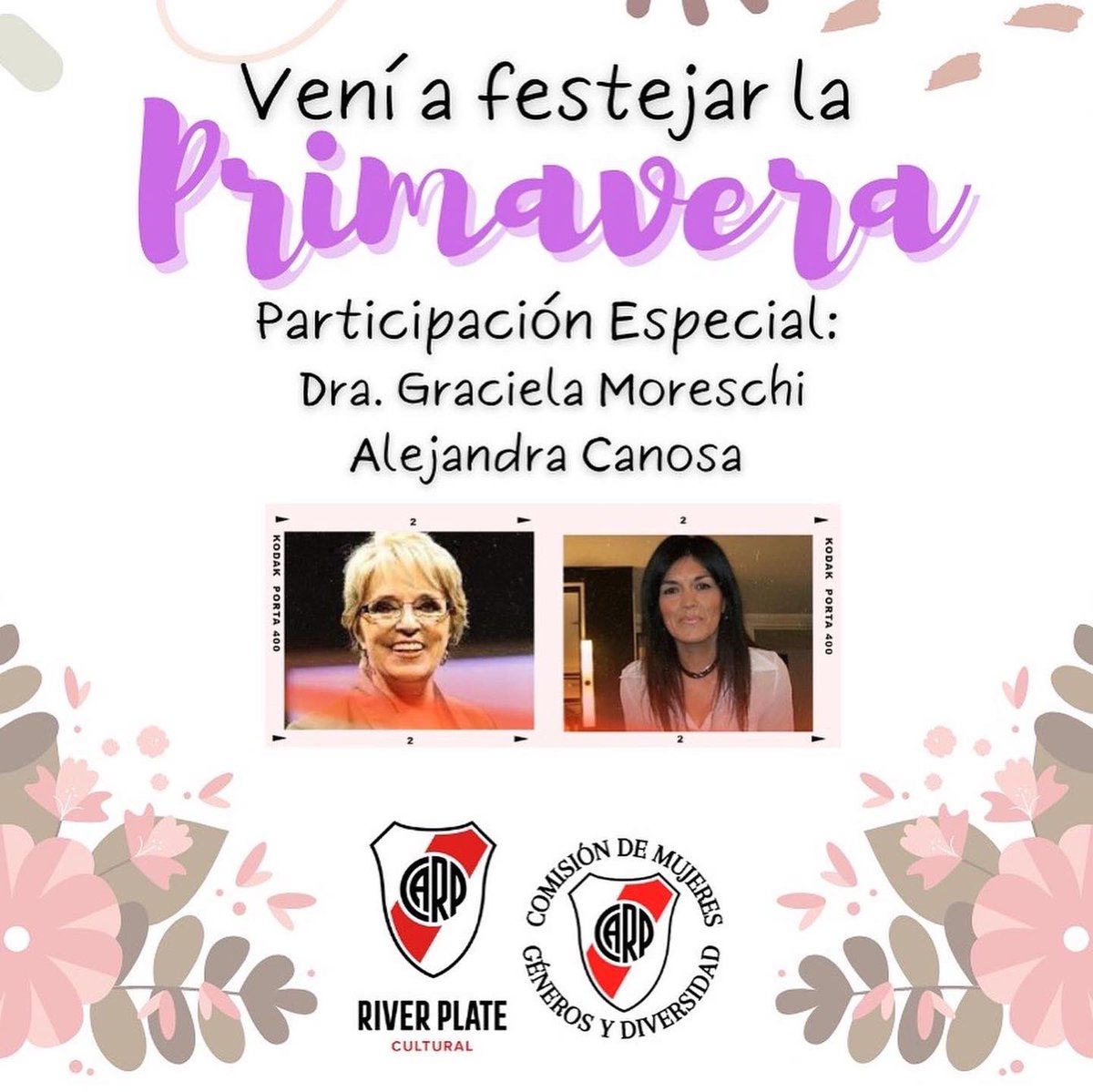 CARPmujeres's tweet photo. Volvieron los eventos de la Comisión de mujeres, Generos y diversidad!! Ya falta poco!!! No te pierdas el Festejo de la Primavera 🌺 !!! CARPmujeres y River cultural te esperan !!! Habrá baile, charlas , refrigerio natural y mucha diversión!! Para socias y socios!! 🌺🌹🌷🤍❤️🤍 https://t.co/HBpVdY8NKh