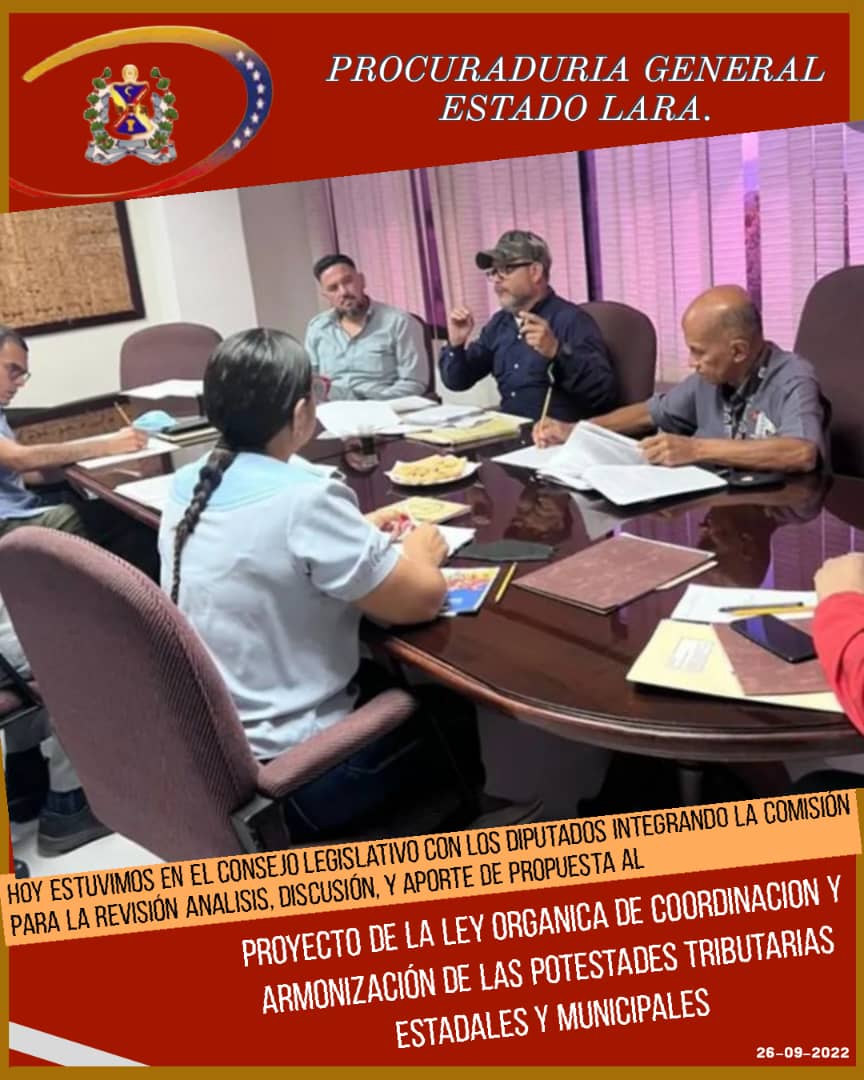 Hoy 26/09/ 2022 estuvimos en el consejo legislativo junto con los legisladores estadales y dip. de la A.N revisando, analizando, discutiendo y generando propuesta al Proyecto de la Ley Organica de Coordinacion y Armonización de las Potestades Tributarias Estadales y Municipales