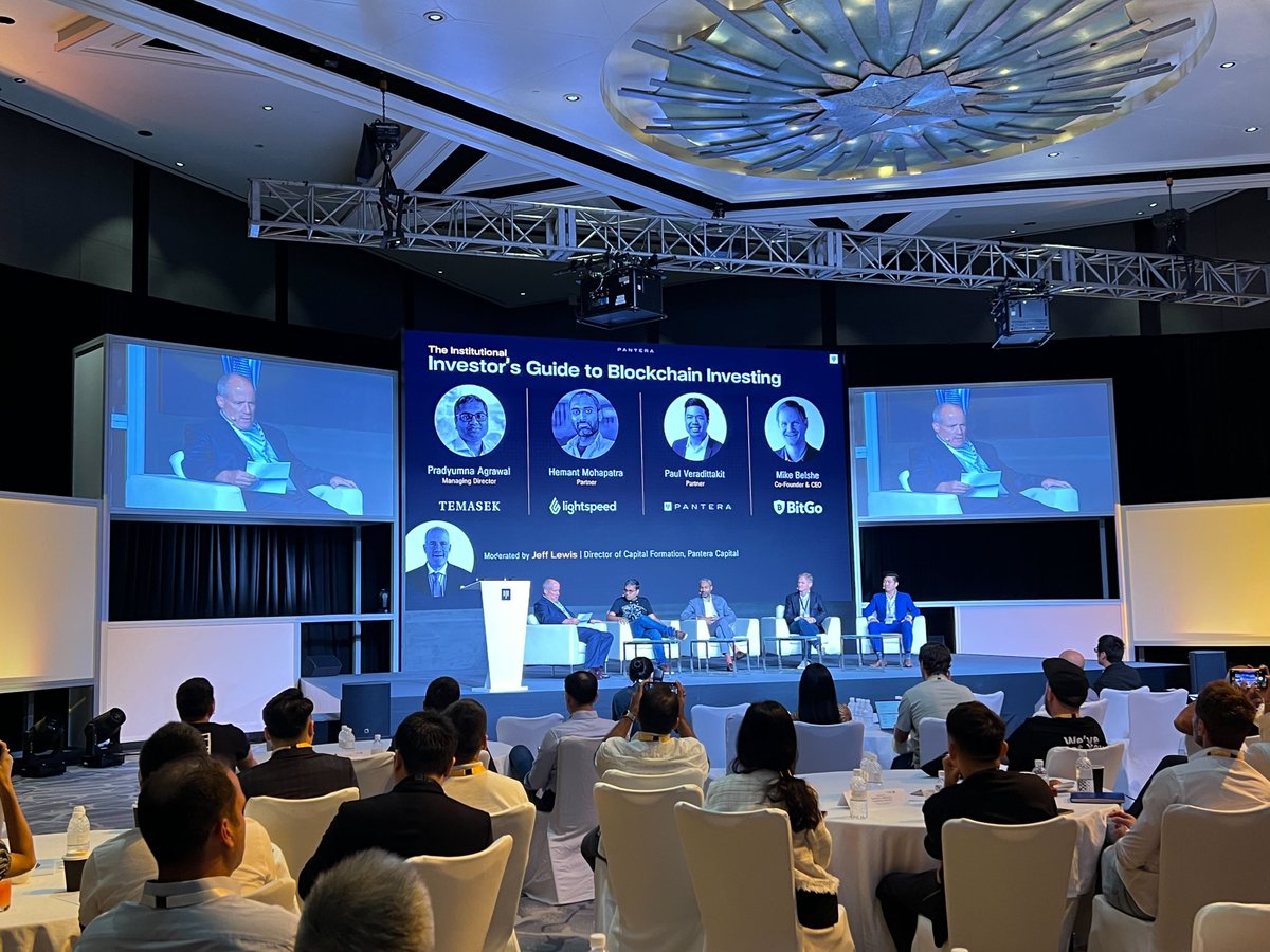 PanteraCapital's tweet photo. Pantera's @veradittakit and Jeff Lewis have started their Investor's Guide to Blockchain Investing panel with  @MohapatraHemant @mikebelshe and Pradyumna Agrawal. https://t.co/NNnqzqFQuf