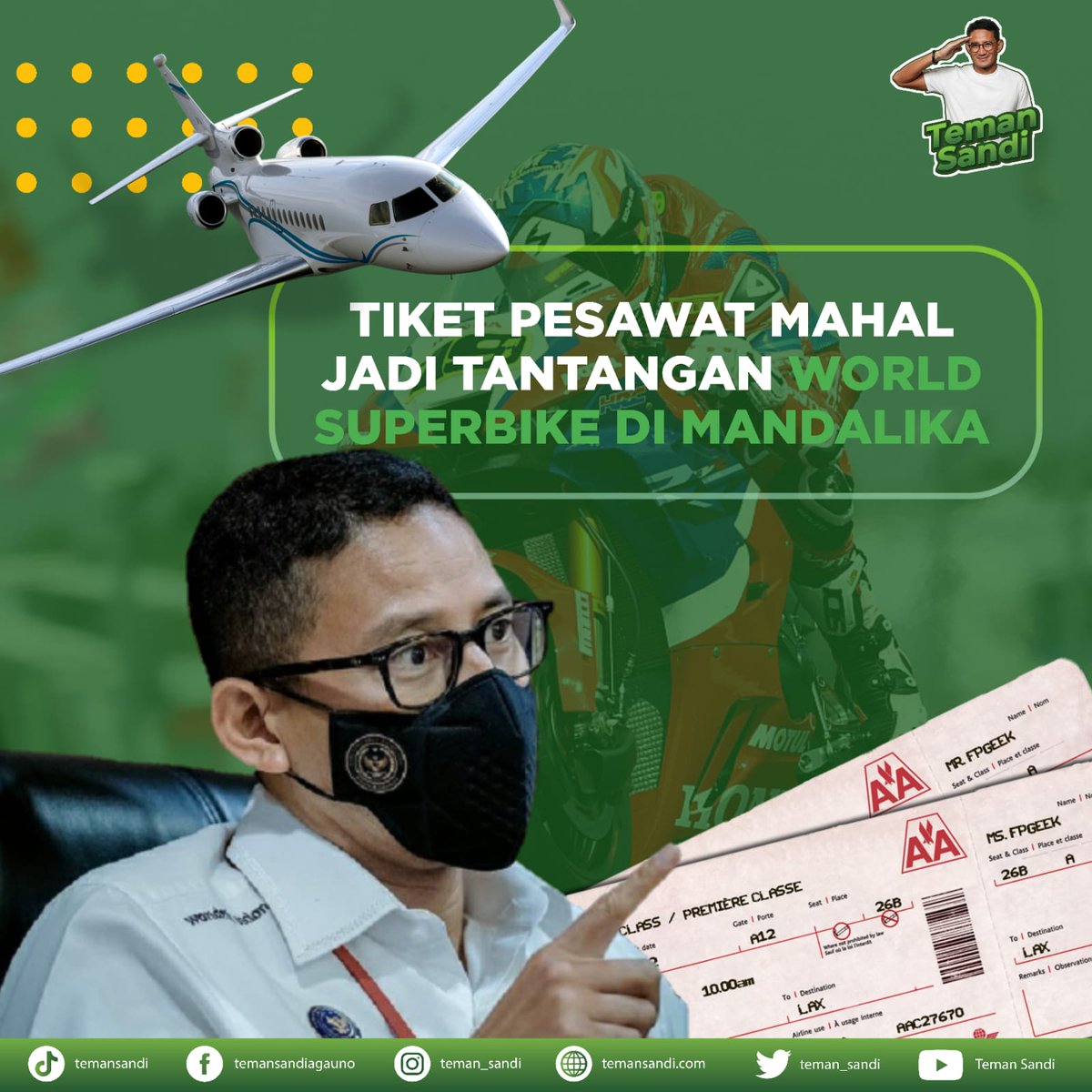 Saha_Eta18's tweet photo. Sandiaga Uno mengatakan mahalnya tiket pesawat menjadi tantangan pelaksanaan World Superbike yang akan digelar November 2022 mendatang di Mandalika. Ia mengaku sudah berkoordinasi dengan pihak maskapai untuk mengakali soal tiket pesawat. 
#Temansandi #SUGA #BANNEDMACIMA https://t.co/VxYtlB1nD6