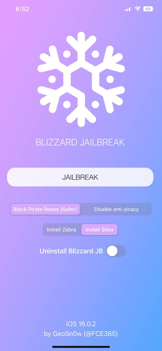 SilzeeJailbreak's tweet photo. Blizzard Jailbreak iOS 16.0.2

By @FCE365 https://t.co/DkEAhGhJS7