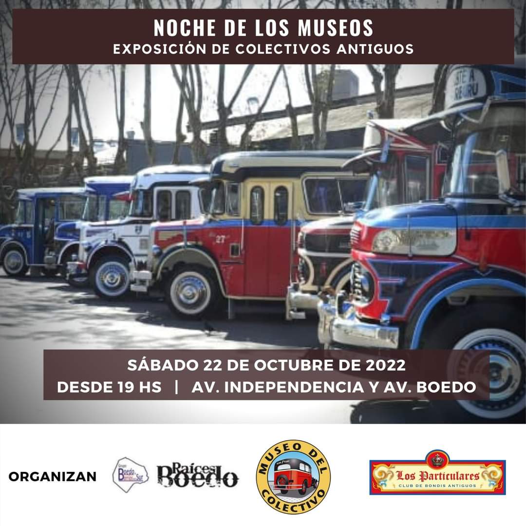 ¡Hola Amigos!
Les queremos anunciar que estaremos en La Noche de los Museos 2022 con una exposición de colectivos antiguos

La cita será el sábado 22 de Octubre desde las 19 hs en Avenida Independencia y Avenida Boedo.

¡Te Esperamos! ¡¡¡No te la pierdas!!!