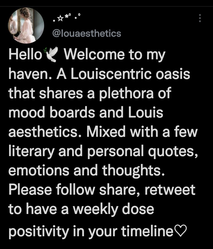 lwtaesthetlcs's tweet photo. After months of trying twitter decided not to give me back my old acct. Please help me tweet and retweet to find my twitter friends. As always welcome to my haven of peaceful Louis Tomlinson content https://t.co/n0TvWx8XHQ