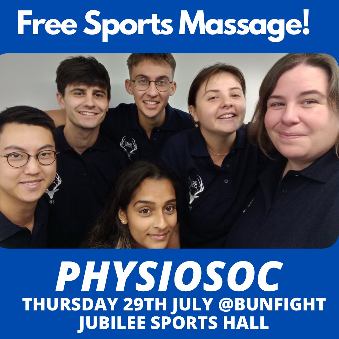 Physiosoc will be offering free sports massage at the Bunfight on Thursday to launch our new student-led social enterprise 'Soton Sports Massage'. Massage can be given through clothing or please bring shorts/tshirt. We can't wait to see you there! <a href="/UoSotonPT/">Southampton University Physiotherapy Programme</a>
