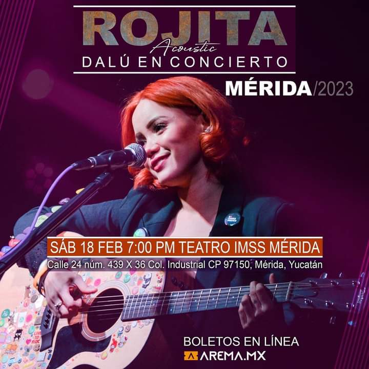 Conciertos_M's tweet photo. ❤️🎶🎙️¡Tenemos fechas⚠️ de próximos conciertos de #Dalú!

 #Puebla #Mérida #CDMX
.
#Dalú #Concierto #arematicket 
#Mérida #cantautora #Rojita #Inquebrantable #Yosoyaquiestoy
🔽
https://t.co/YyVy0fRA7s https://t.co/qQVYIfOSLy