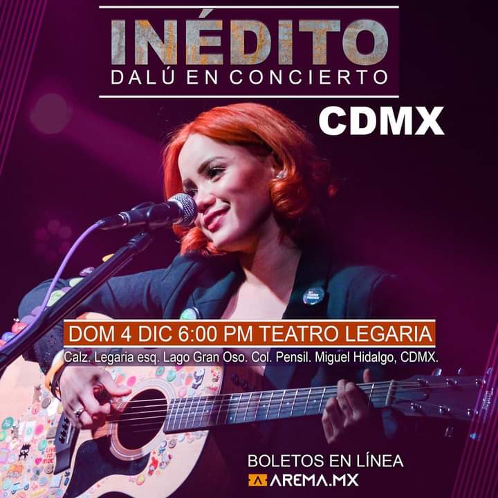 Conciertos_M's tweet photo. ❤️🎶🎙️¡Tenemos fechas⚠️ de próximos conciertos de #Dalú!

 #Puebla #Mérida #CDMX
.
#Dalú #Concierto #arematicket 
#Mérida #cantautora #Rojita #Inquebrantable #Yosoyaquiestoy
🔽
https://t.co/YyVy0fRA7s https://t.co/qQVYIfOSLy